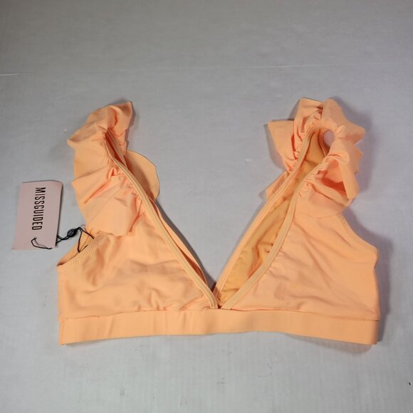 Missguided Peach Ruffle Trim Triangle Bikini Top UK 12 / EU 40 / US 8 - Picture 5 of 5